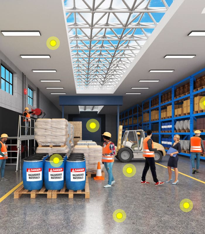 Clickable Coverage - Warehousing and Logistics Scene of Warehouse Workers in a Warehouse with Forklifts and Equipment
